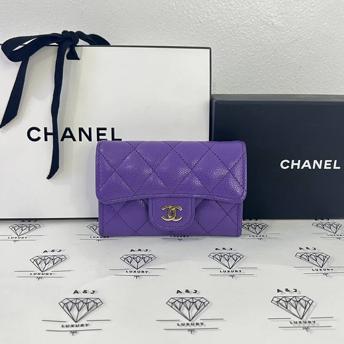 [PRE LOVED] Chanel Flap Cardholder in Purple Caviar Leather Light Gold HW (microchipped)