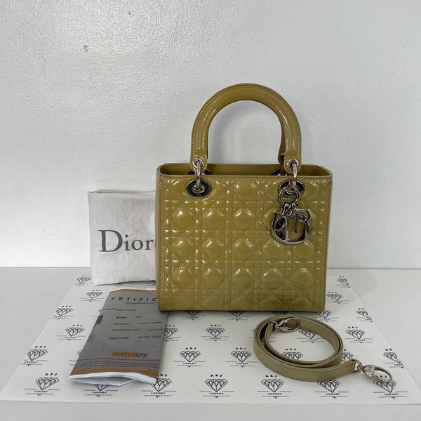[PRE LOVED] Christian Dior Medium Lady D in Olive Patent Leather SHW (2013)