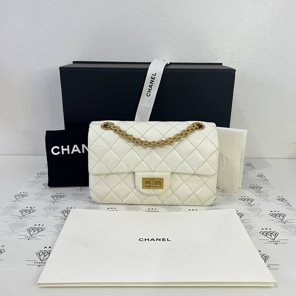 [PRE LOVED] Chanel Mini Reissue 2.55 in White Aged Calfskin Leather Aged Gold HW (microchipped)
