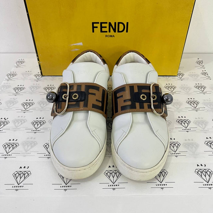 [PRE LOVED] Fendi Embossed Sneakers in White Size 36