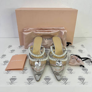 [PRE LOVED] Mach & Mach Kitten Heel Mules with Pearls in Size 37.5EU