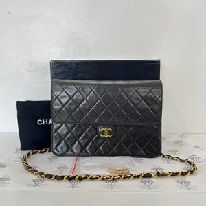 [PRE LOVED] Chanel Vintage Single Flap Shoulder Bag in Black Lambskin Leather GHW