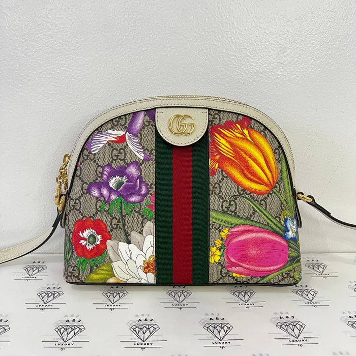 [PRE LOVED] Gucci Ophidia Floral Dome in Canvass and White Leather Trims