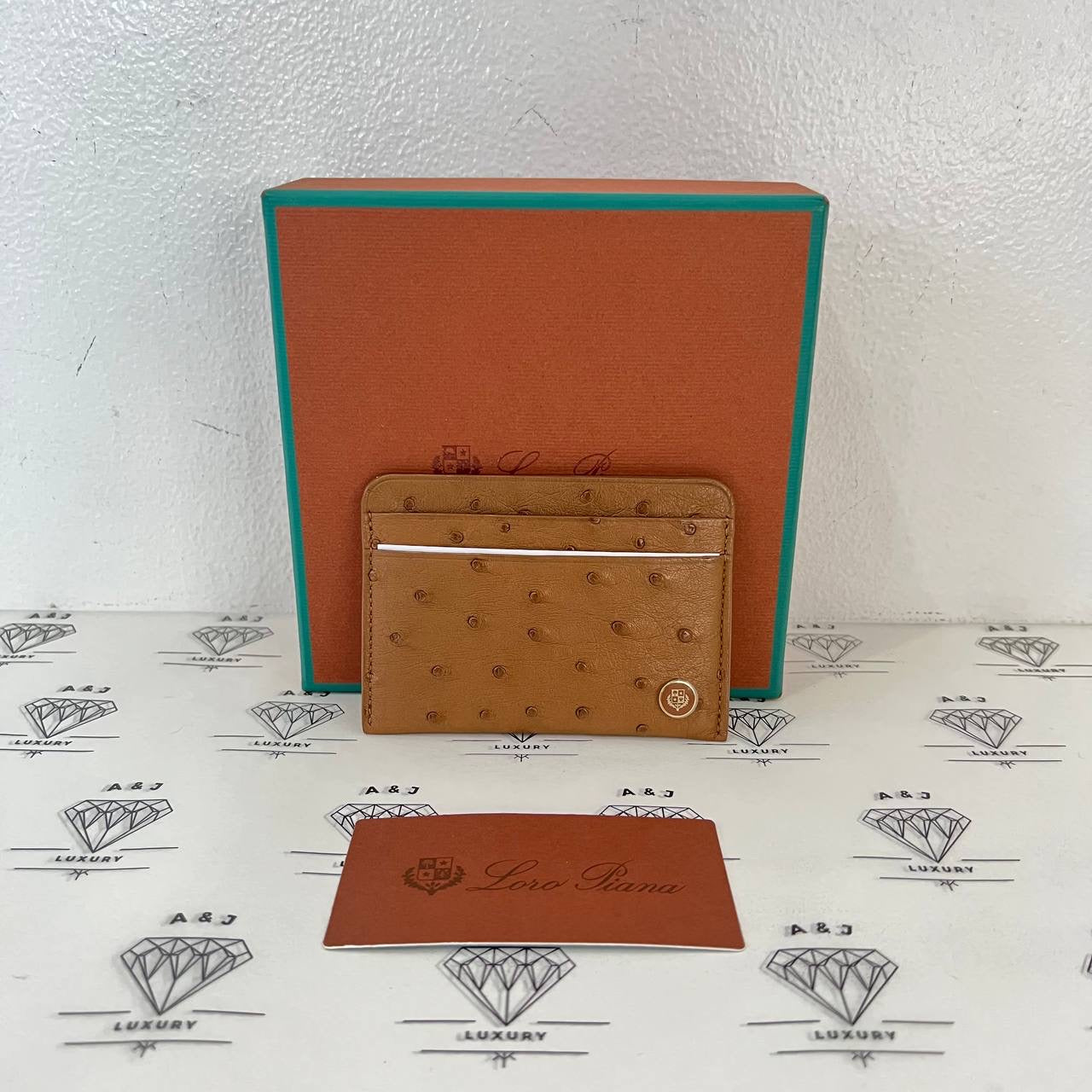 [PRE LOVED] Loro Piana Sesia Cardholder in Cognac Ostrich Leather