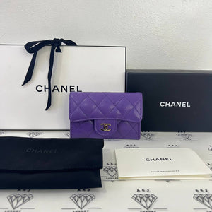 [PRE LOVED] Chanel Flap Cardholder in Purple Caviar Leather Light Gold HW (microchipped)