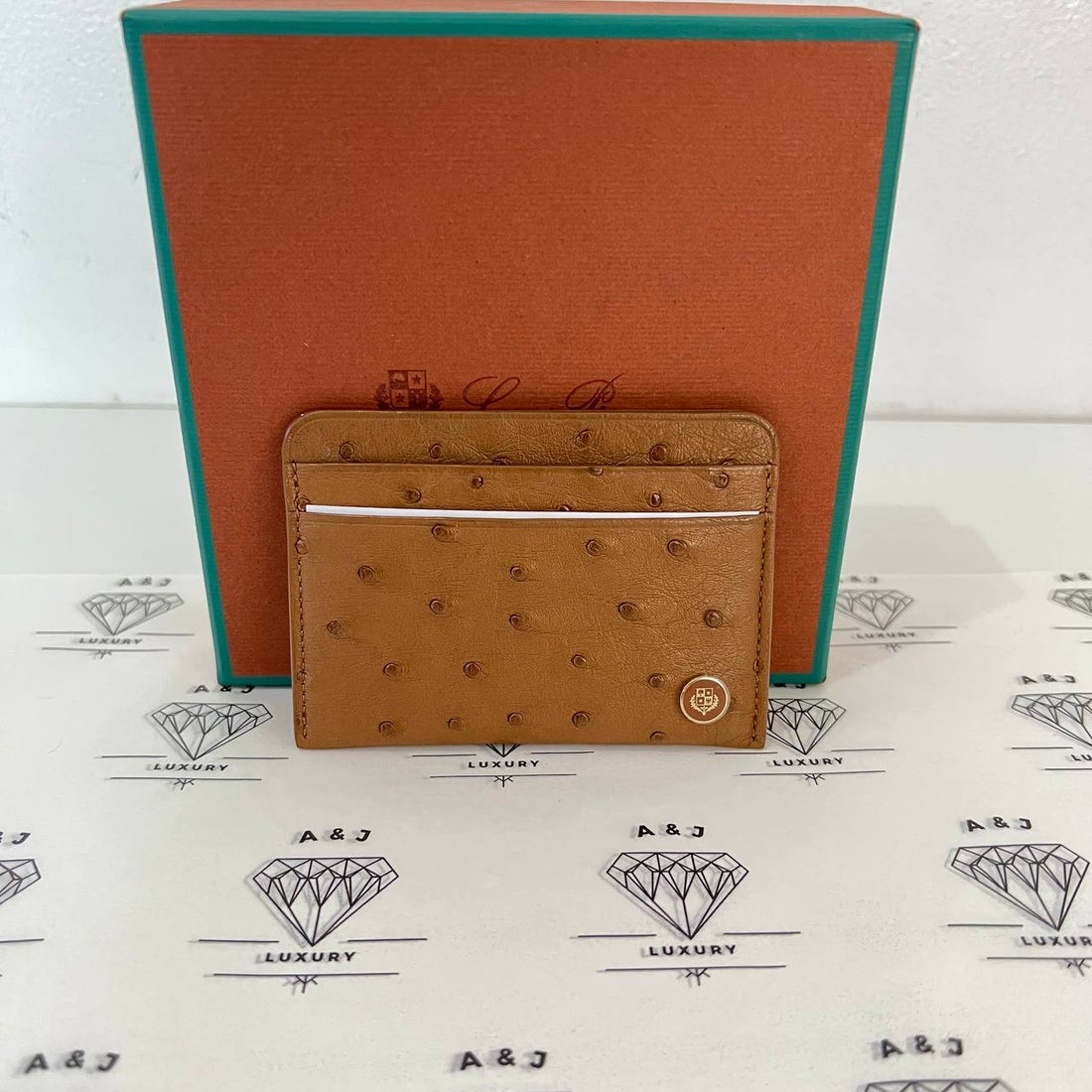 [PRE LOVED] Loro Piana Sesia Cardholder in Cognac Ostrich Leather