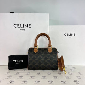 [PRE LOVED] Celine Small Triomphe Boston in Tan Canvass GHW