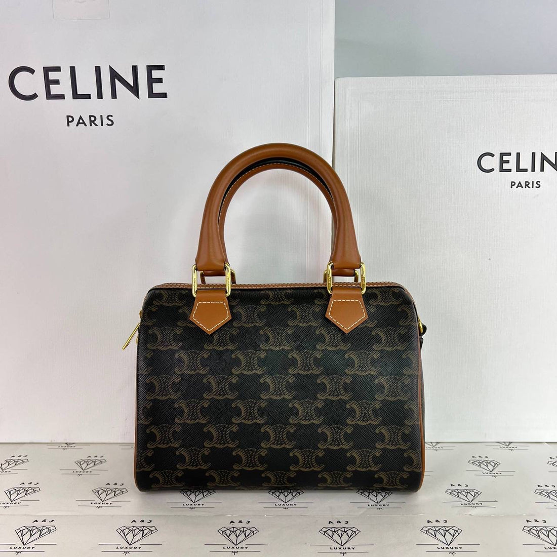 [PRE LOVED] Celine Small Triomphe Boston in Tan Canvass GHW