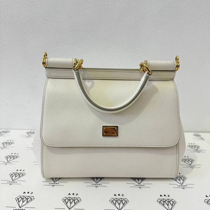 [PRE LOVED] Dolce & Gabbana Medium Sicily handbag in White Dauphine Leather GHW