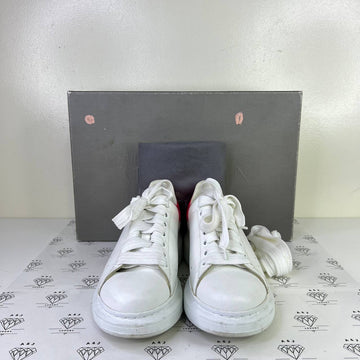 [PRE LOVED] Alexander McQueen Oversized Sneakers in White with Pink Patent Heel Tab Size 37.5EU