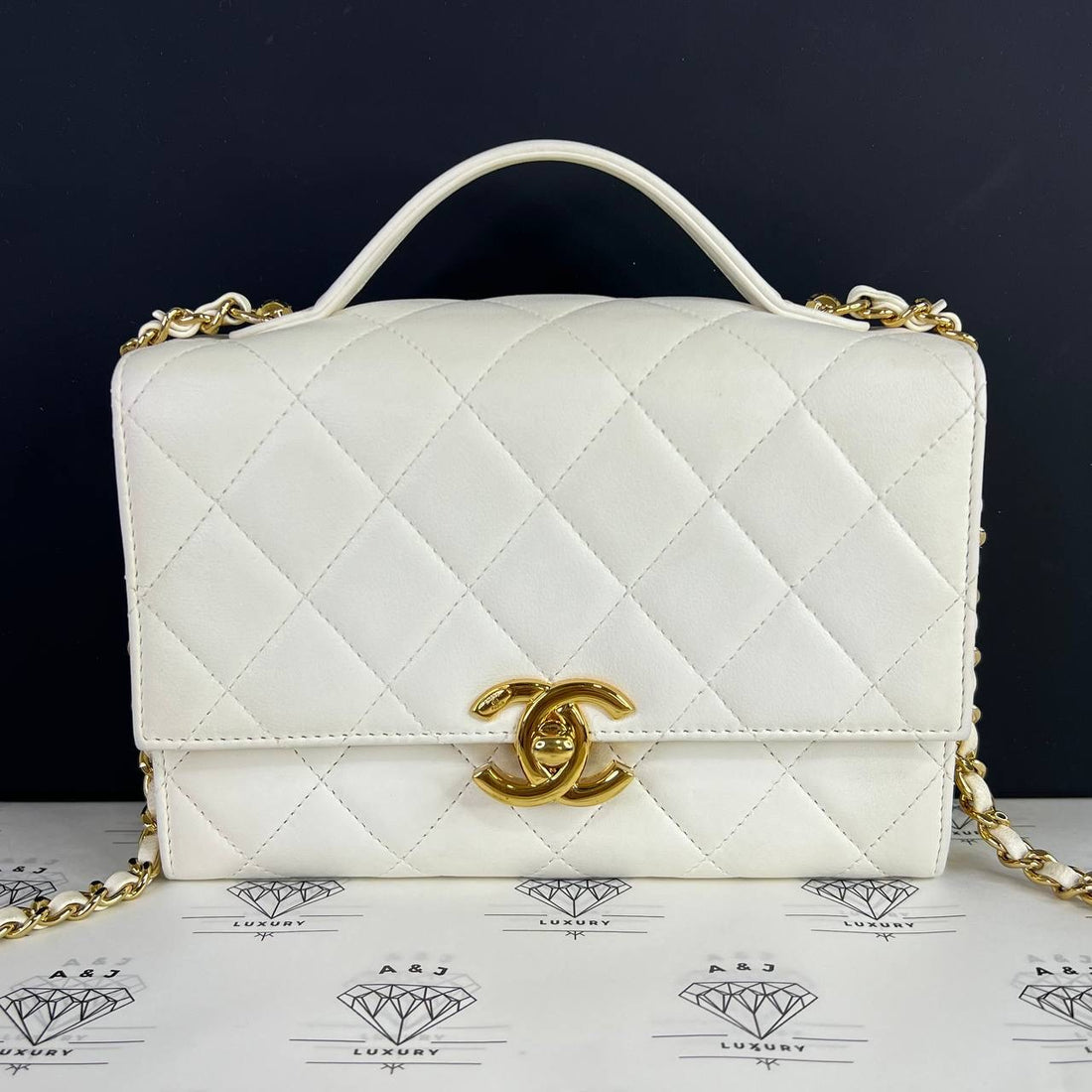 [PRE LOVED] Chanel Mini Flap Bag in White Lambskin Leather GHW (microchipped)