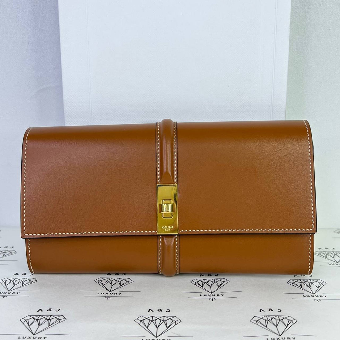 [PRE LOVED] Celine Large 16 Wallet in Tan Calfskin Leather GHW