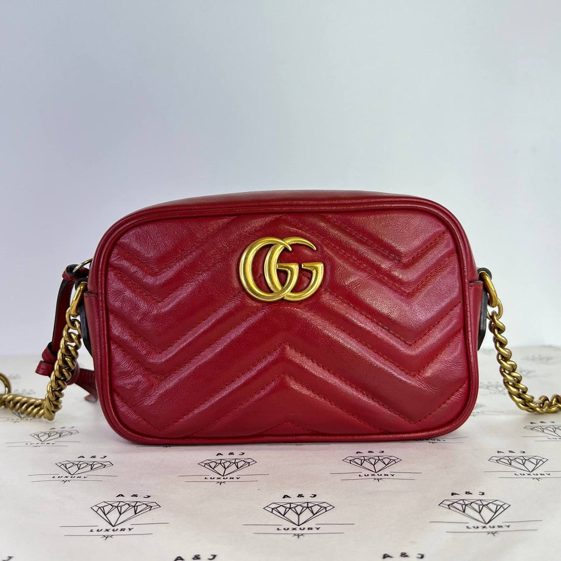 [PRE LOVED] Gucci Mini Marmont Camera Bag in Red GHW