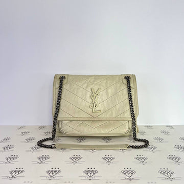 [PRE LOVED] YSL Small Niki in White Crinkled Calfskin Leather RHW
