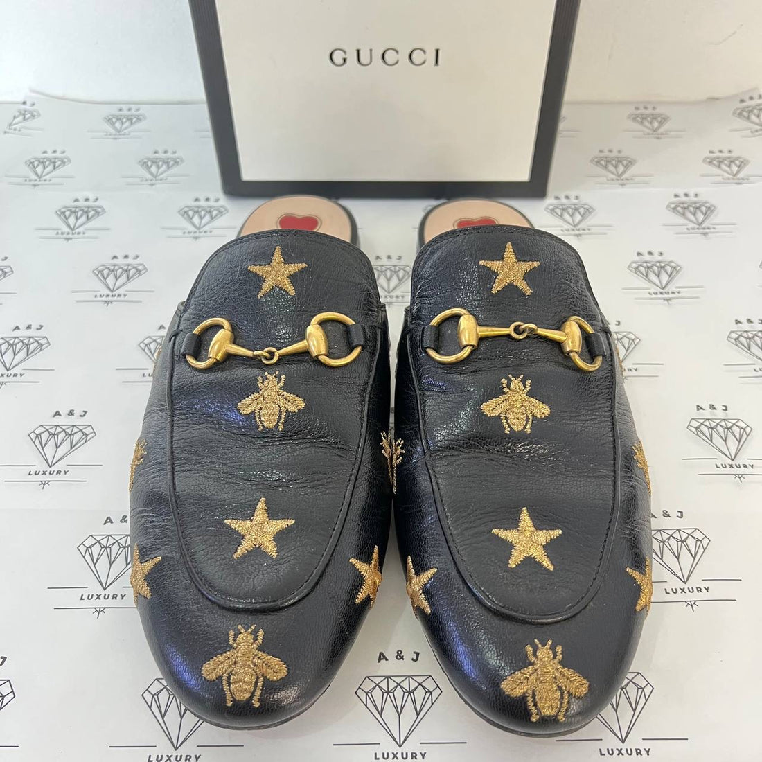 [PRE LOVED] Gucci Princetown Mules with Bee in Black Size 37EU