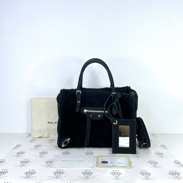 [PRE LOVED] Balenciaga Mini A4 Shearling Papier in Black SHW