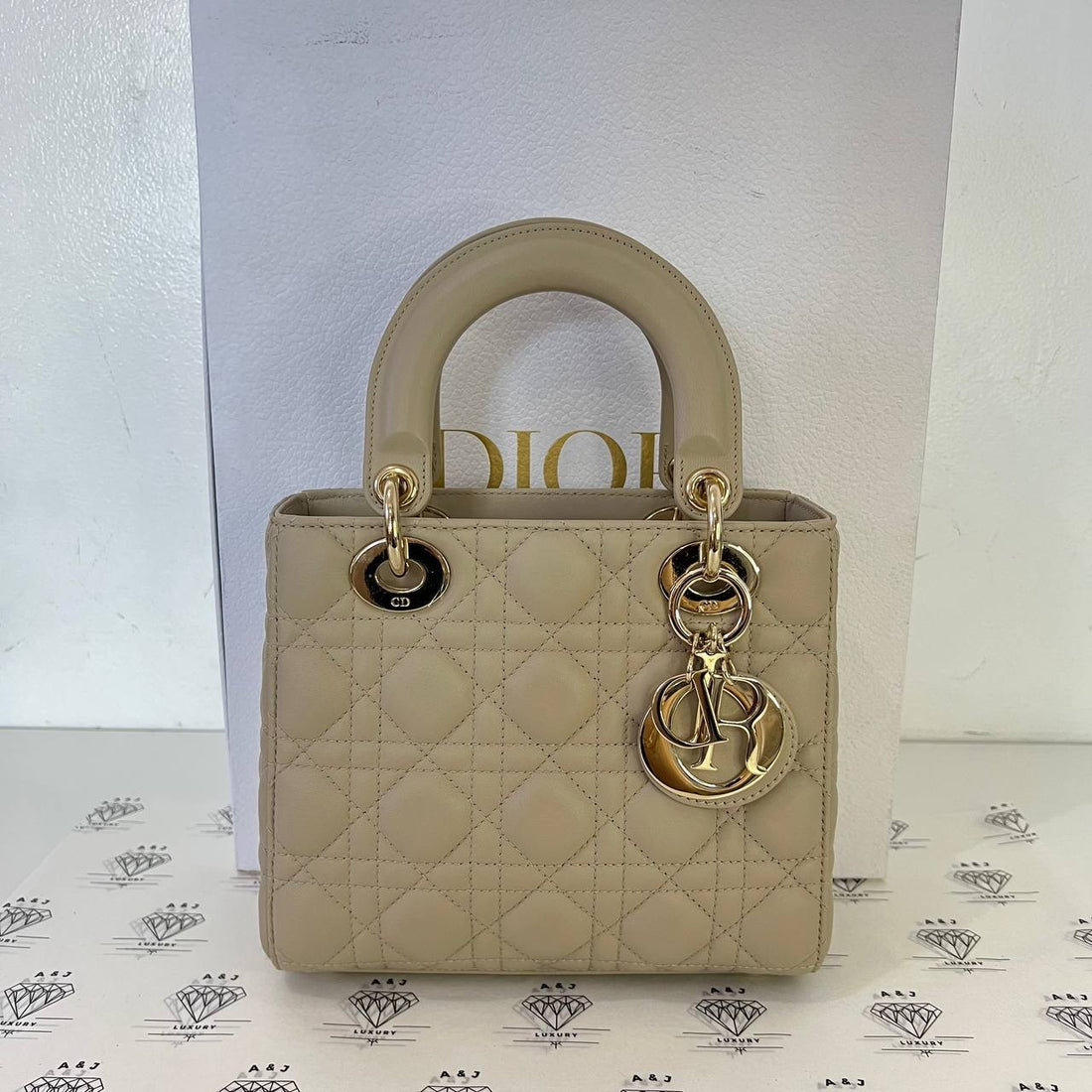 [PRE LOVED] Christian Dior Small Lady D in Powder Beige Cannage Lambskin Leather GHW (2022)