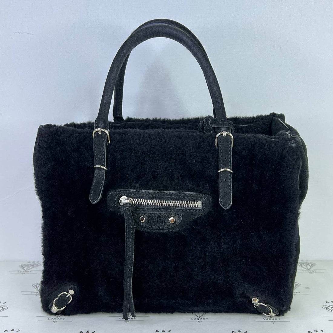 [PRE LOVED] Balenciaga Mini A4 Shearling Papier in Black SHW