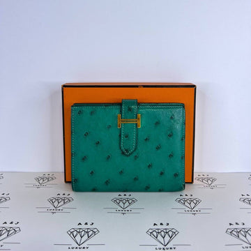 [PRE LOVED] Hermes Bearn Compact Wallet in Vert Ostrich Leather GHW (Stamp D - 2019)