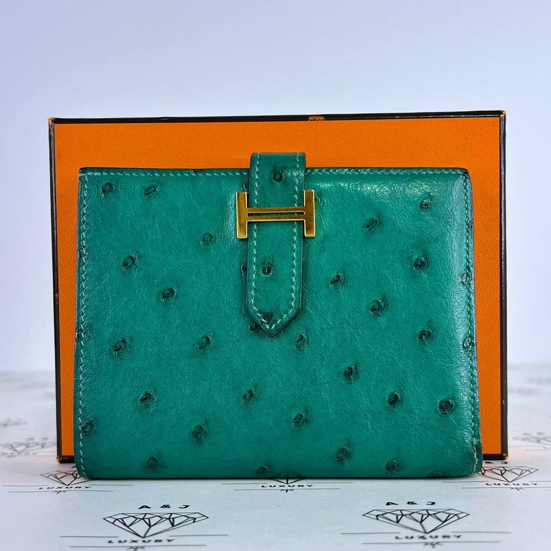 [PRE LOVED] Hermes Bearn Compact Wallet in Vert Ostrich Leather GHW (Stamp D - 2019)