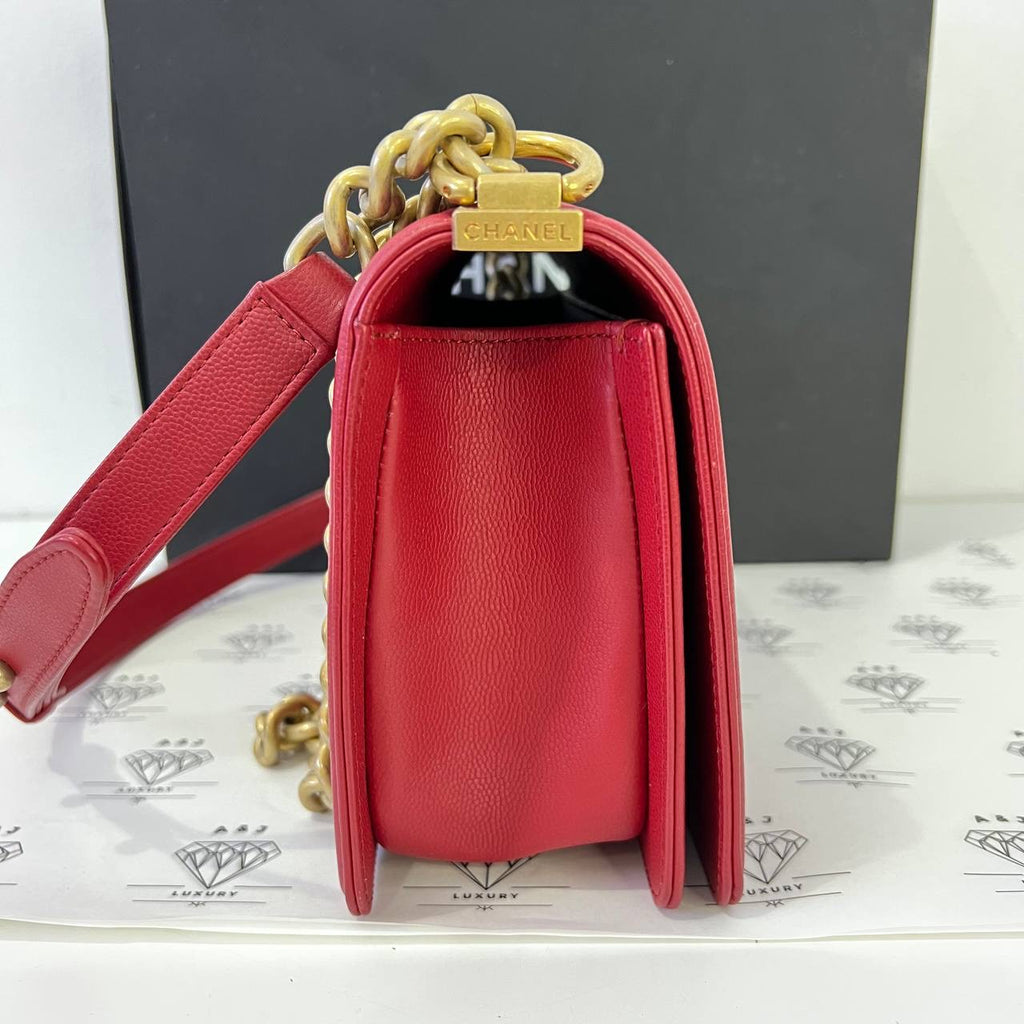 [PRE LOVED] Chanel Old Medium Boy in Red Caviar GHW (Series 24)