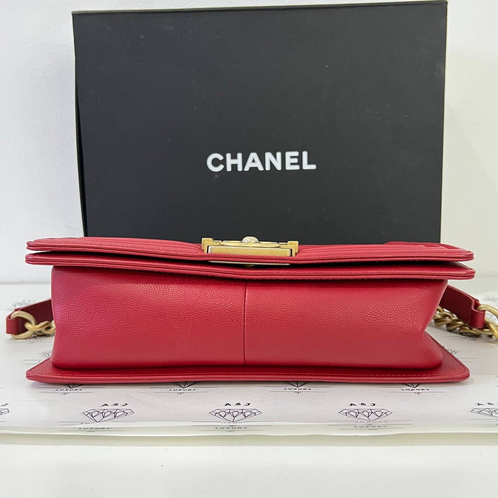 [PRE LOVED] Chanel Old Medium Boy in Red Caviar GHW (Series 24)