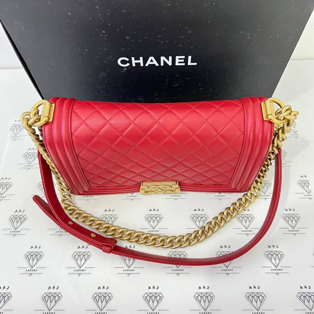 [PRE LOVED] Chanel Old Medium Boy in Red Caviar GHW (Series 24)