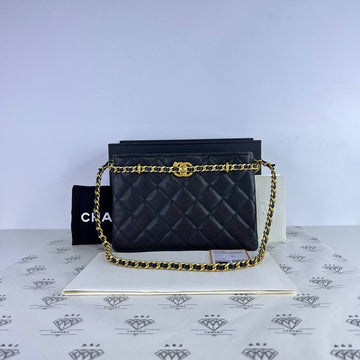 [PRE LOVED] Chanel Camellia Shoulder Bag in Black Caviar Leather Aged Gold HW (microchipped)