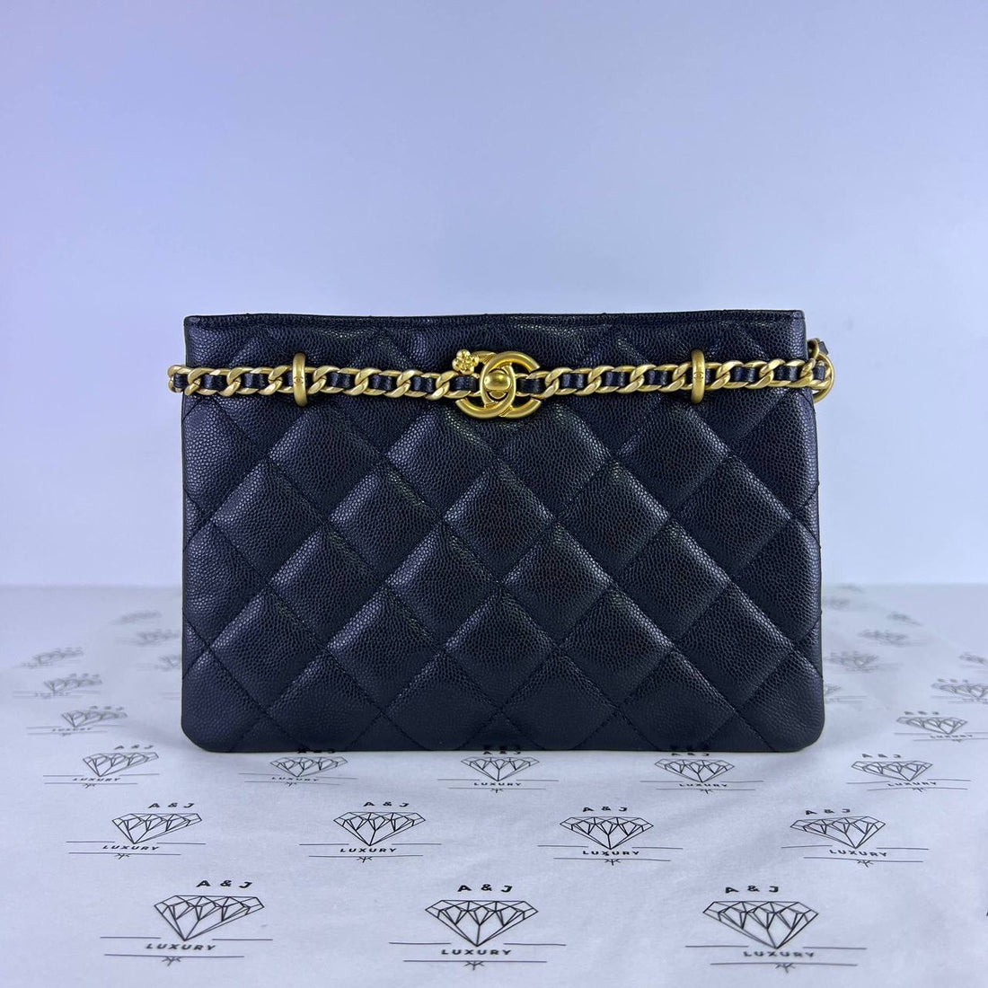[PRE LOVED] Chanel Camellia Shoulder Bag in Black Caviar Leather Aged Gold HW (microchipped)