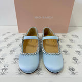 [PRE LOVED] Mach & Mach Audrey Crystal-embellished Ballerina Shoes in Sky Blue Satin Size 38EU