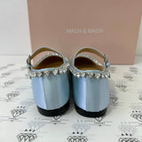 [PRE LOVED] Mach & Mach Audrey Crystal-embellished Ballerina Shoes in Sky Blue Satin Size 38EU