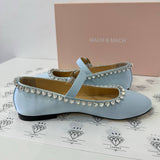 [PRE LOVED] Mach & Mach Audrey Crystal-embellished Ballerina Shoes in Sky Blue Satin Size 38EU