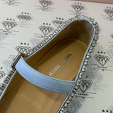 [PRE LOVED] Mach & Mach Audrey Crystal-embellished Ballerina Shoes in Sky Blue Satin Size 38EU