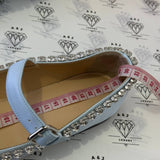 [PRE LOVED] Mach & Mach Audrey Crystal-embellished Ballerina Shoes in Sky Blue Satin Size 38EU