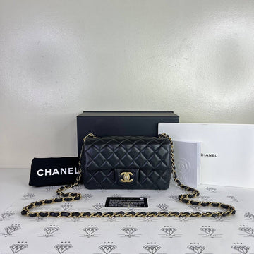[PRE LOVED] Chanel Mini Rectangle Flap in Black Lambskin Leather Aged Gold HW (Series 27)