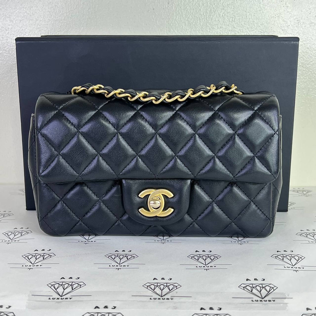 [PRE LOVED] Chanel Mini Rectangle Flap in Black Lambskin Leather Aged Gold HW (Series 27)