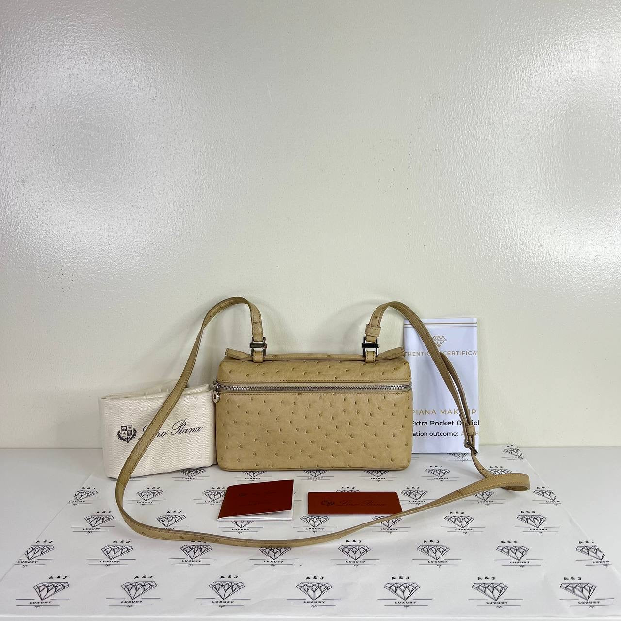 [PRE LOVED] Loro Piana L19 Extra Pocket in Beige Ostrich Leather SHW