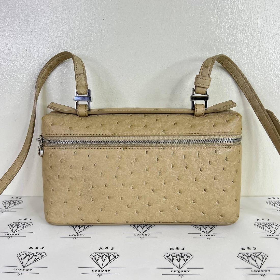 [PRE LOVED] Loro Piana L19 Extra Pocket in Beige Ostrich Leather SHW