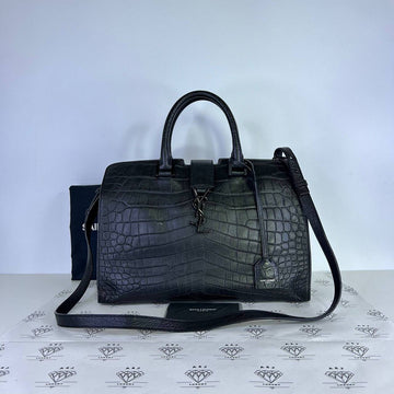 [PRE LOVED] YSL Small Cabas in So Black Croc Embossed