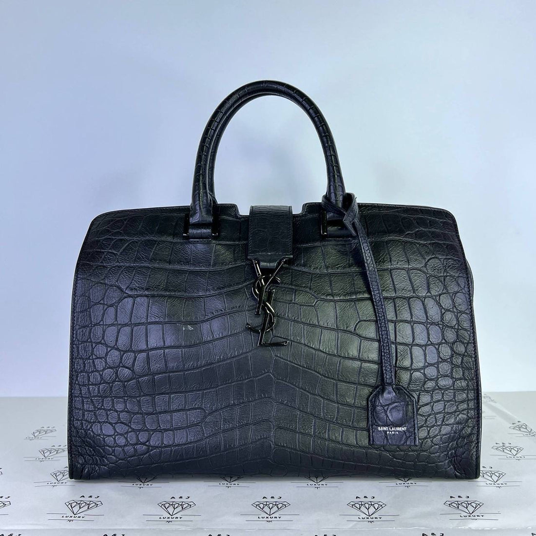[PRE LOVED] YSL Small Cabas in So Black Croc Embossed