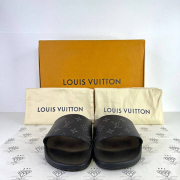 [PRE LOVED] Louis Vuitton Waterfront Slides in Monogram Eclipse Size 8US