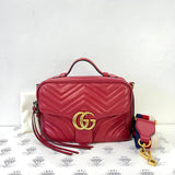 [PRE LOVED] Gucci Marmont Top Handle Bag in Red Matelasse Leather GHW