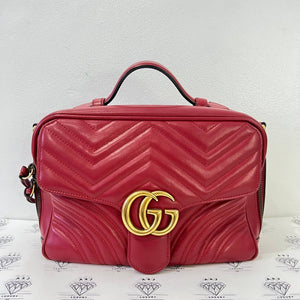 [PRE LOVED] Gucci Marmont Top Handle Bag in Red Matelasse Leather GHW