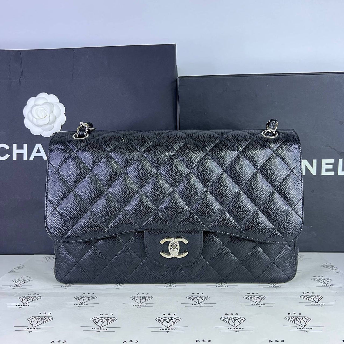 [PRE LOVED] Chanel Classic Jumbo Double Flap in Black Caviar Leather SHW (Series 20)