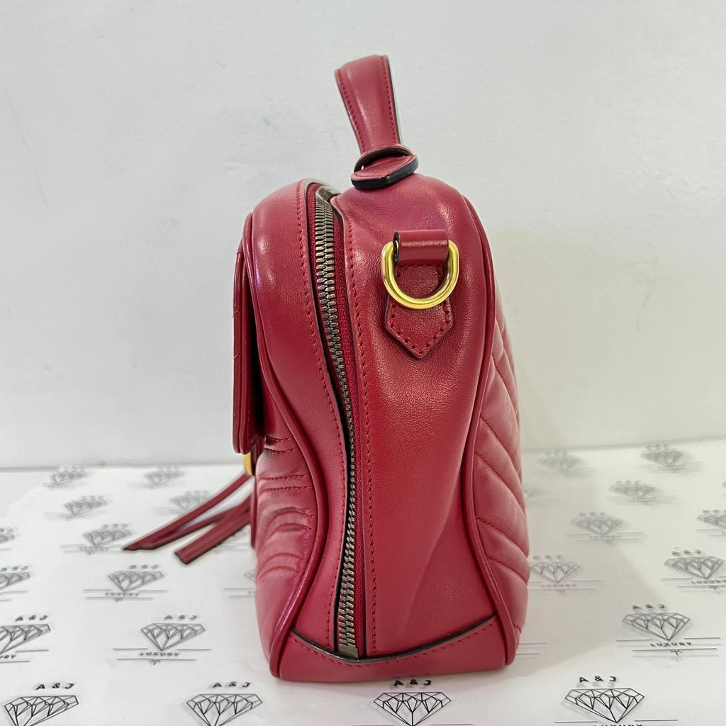 [PRE LOVED] Gucci Marmont Top Handle Bag in Red Matelasse Leather GHW