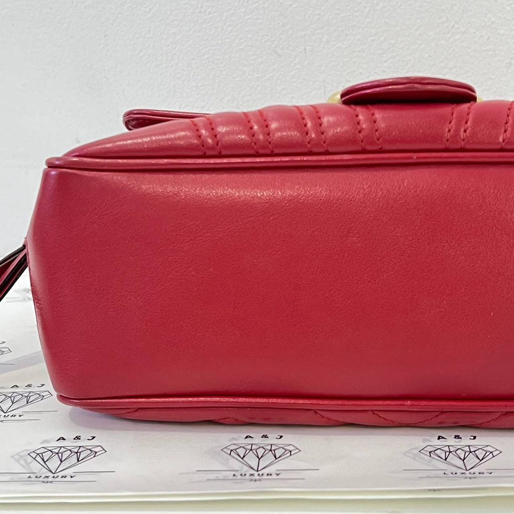 [PRE LOVED] Gucci Marmont Top Handle Bag in Red Matelasse Leather GHW