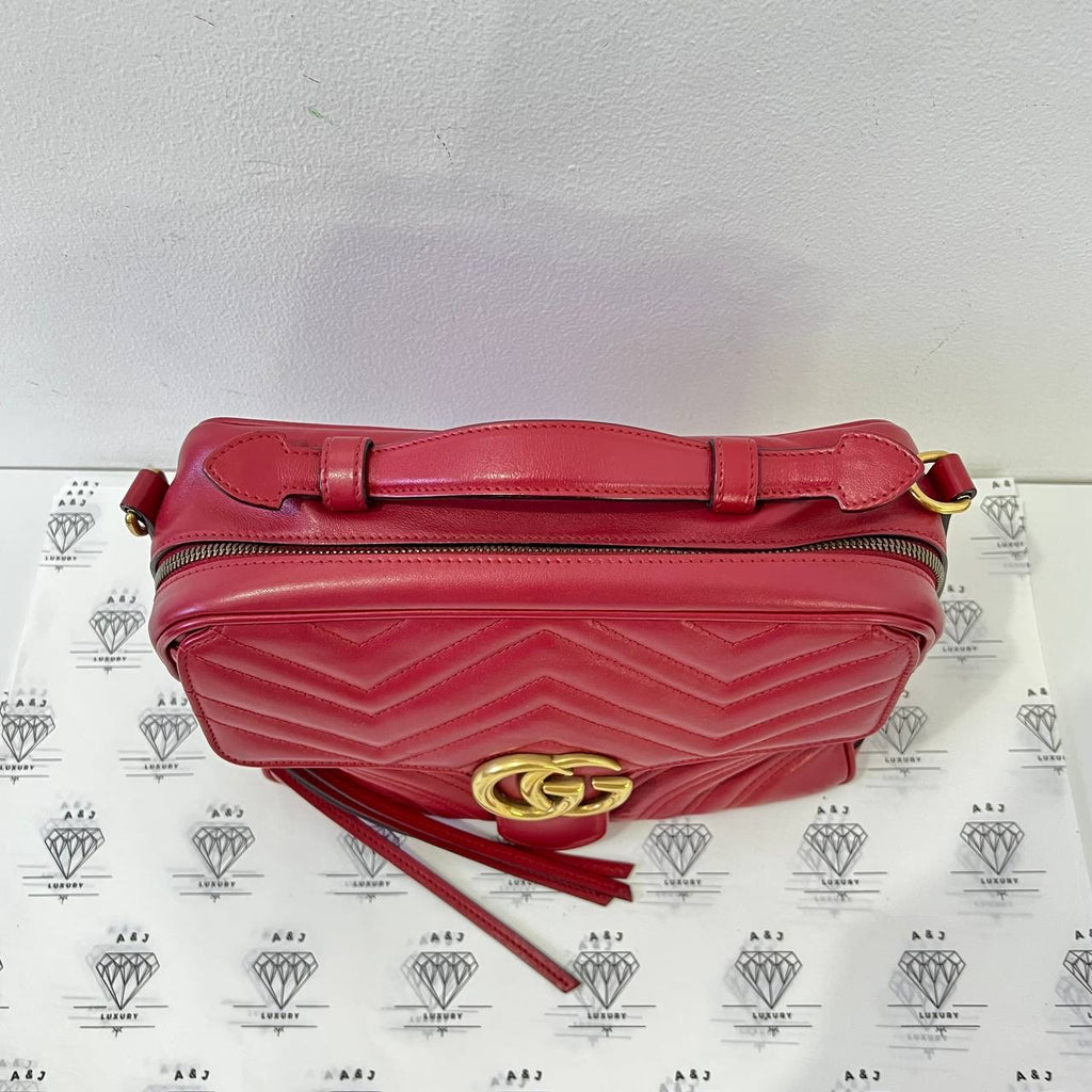 [PRE LOVED] Gucci Marmont Top Handle Bag in Red Matelasse Leather GHW