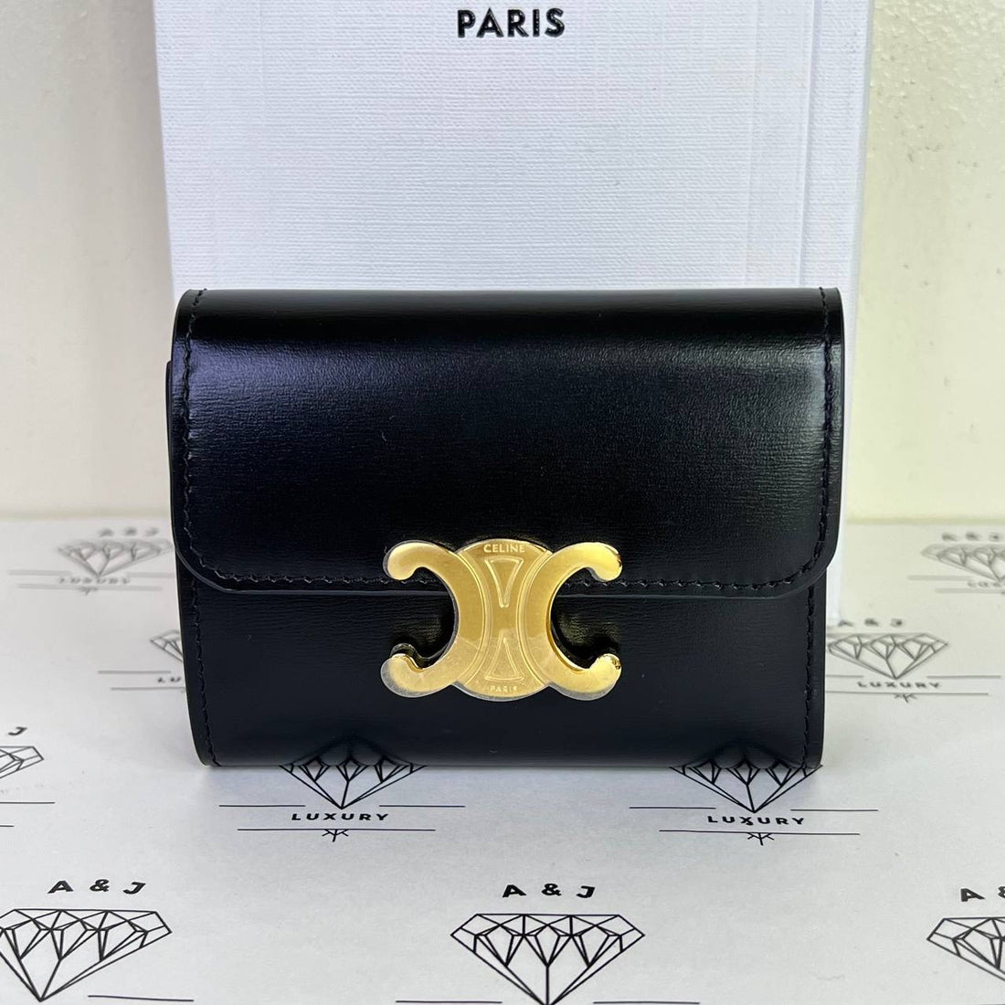 [PRE LOVED] Celine Compact Wallet with Coin Cardholder in Black Calfskin Leather GHW