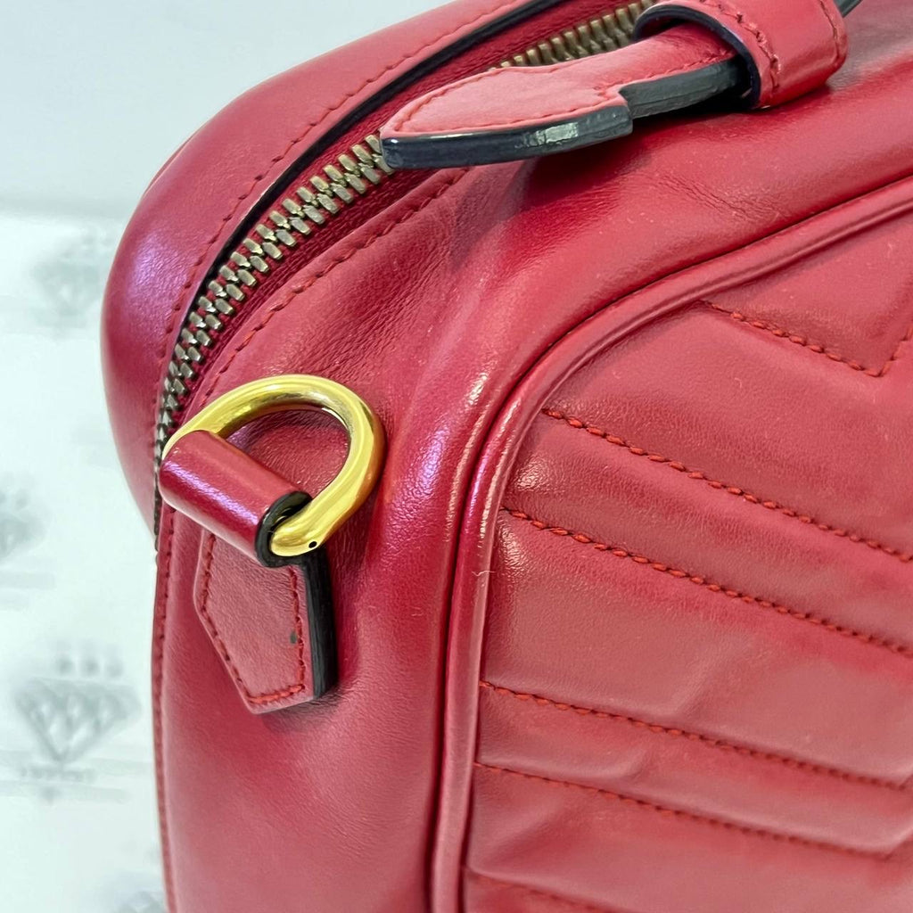 [PRE LOVED] Gucci Marmont Top Handle Bag in Red Matelasse Leather GHW