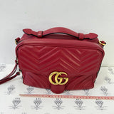 [PRE LOVED] Gucci Marmont Top Handle Bag in Red Matelasse Leather GHW